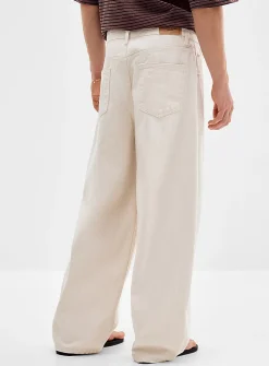 Beige textured baggy jean