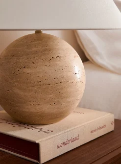 Beige travertine spherical base table lamp