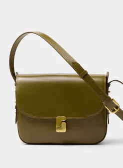 Bellissima olive green leather saddle bag