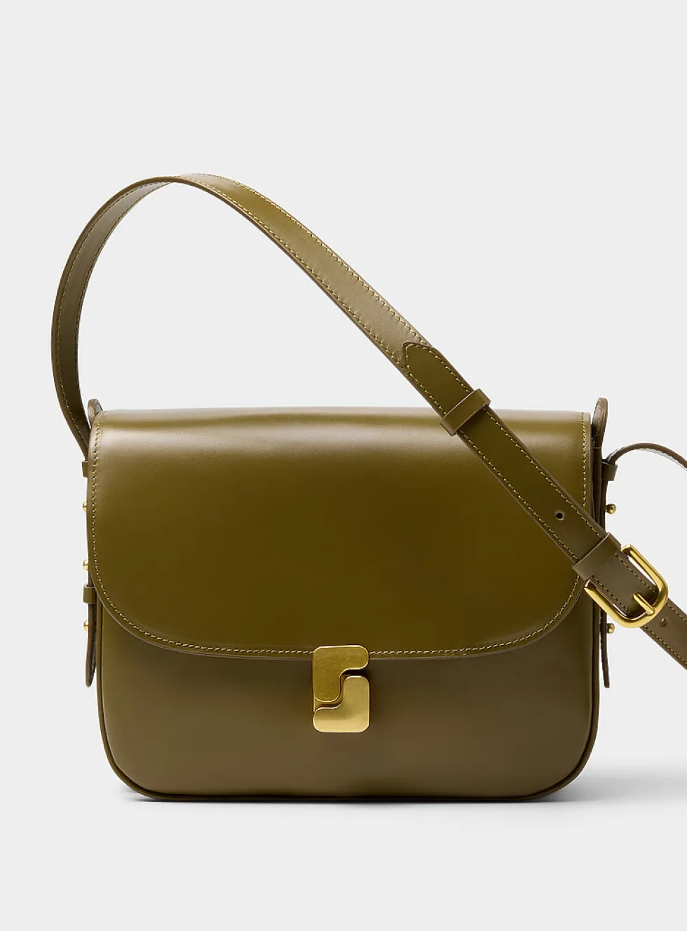 Bellissima olive green leather saddle bag