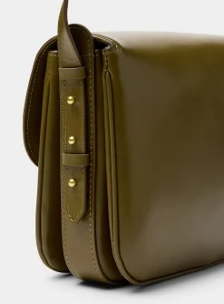 Bellissima olive green leather saddle bag