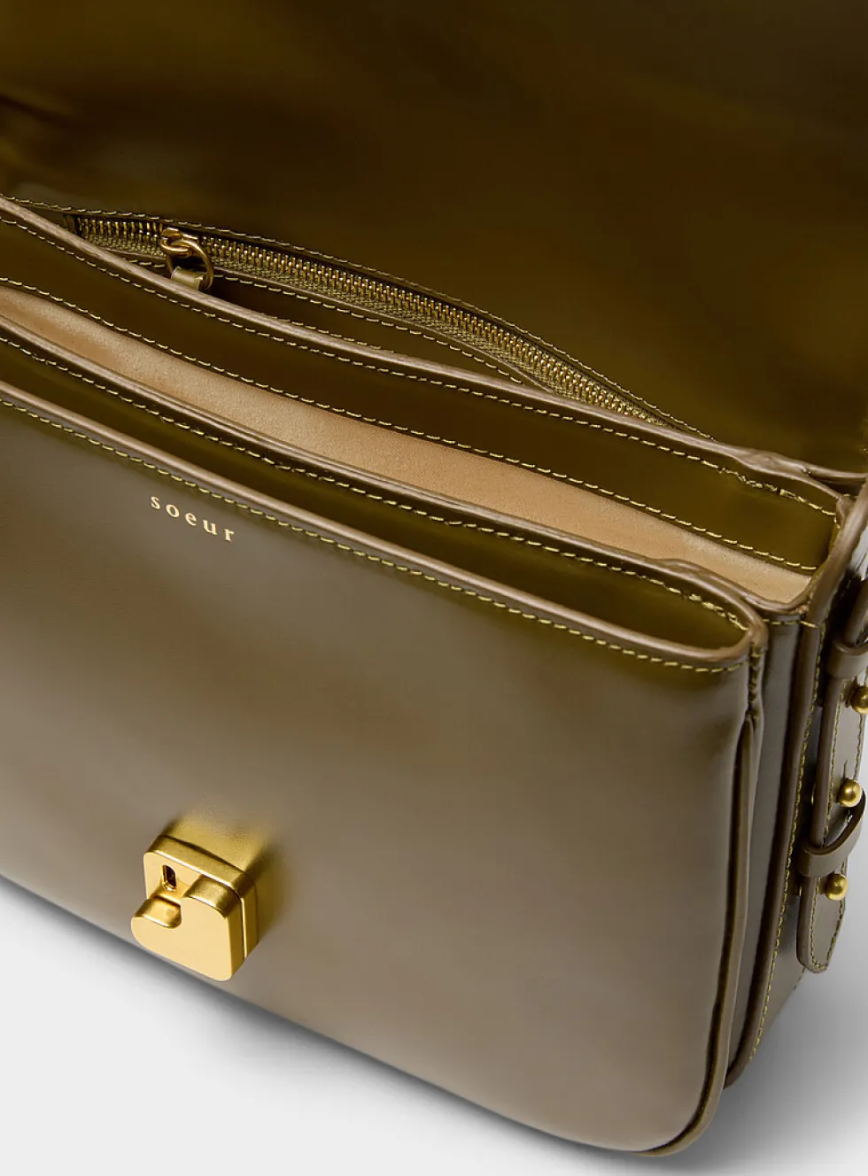 Bellissima olive green leather saddle bag