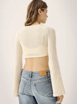 Bell-sleeve crocheted bolero