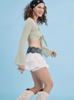 Bell-sleeve crocheted bolero