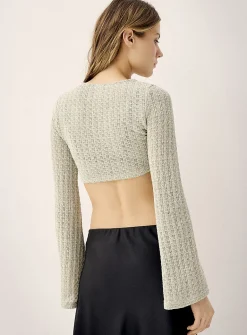 Bell-sleeve crocheted bolero