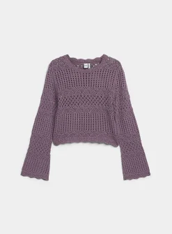 Bell-sleeve crocheted sweater