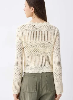 Bell-sleeve crocheted sweater