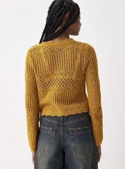 Bell-sleeve crocheted sweater