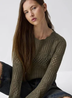 Bell-sleeve crocheted sweater