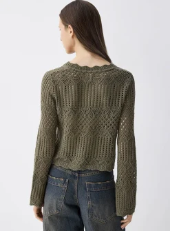 Bell-sleeve crocheted sweater