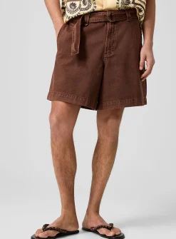 Belted brown denim short