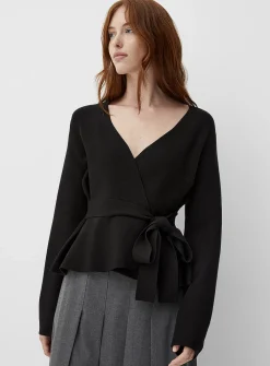 Belted crossover cardigan