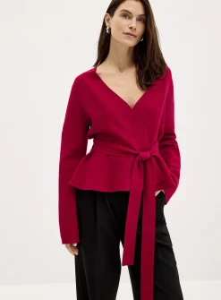 Belted crossover cardigan