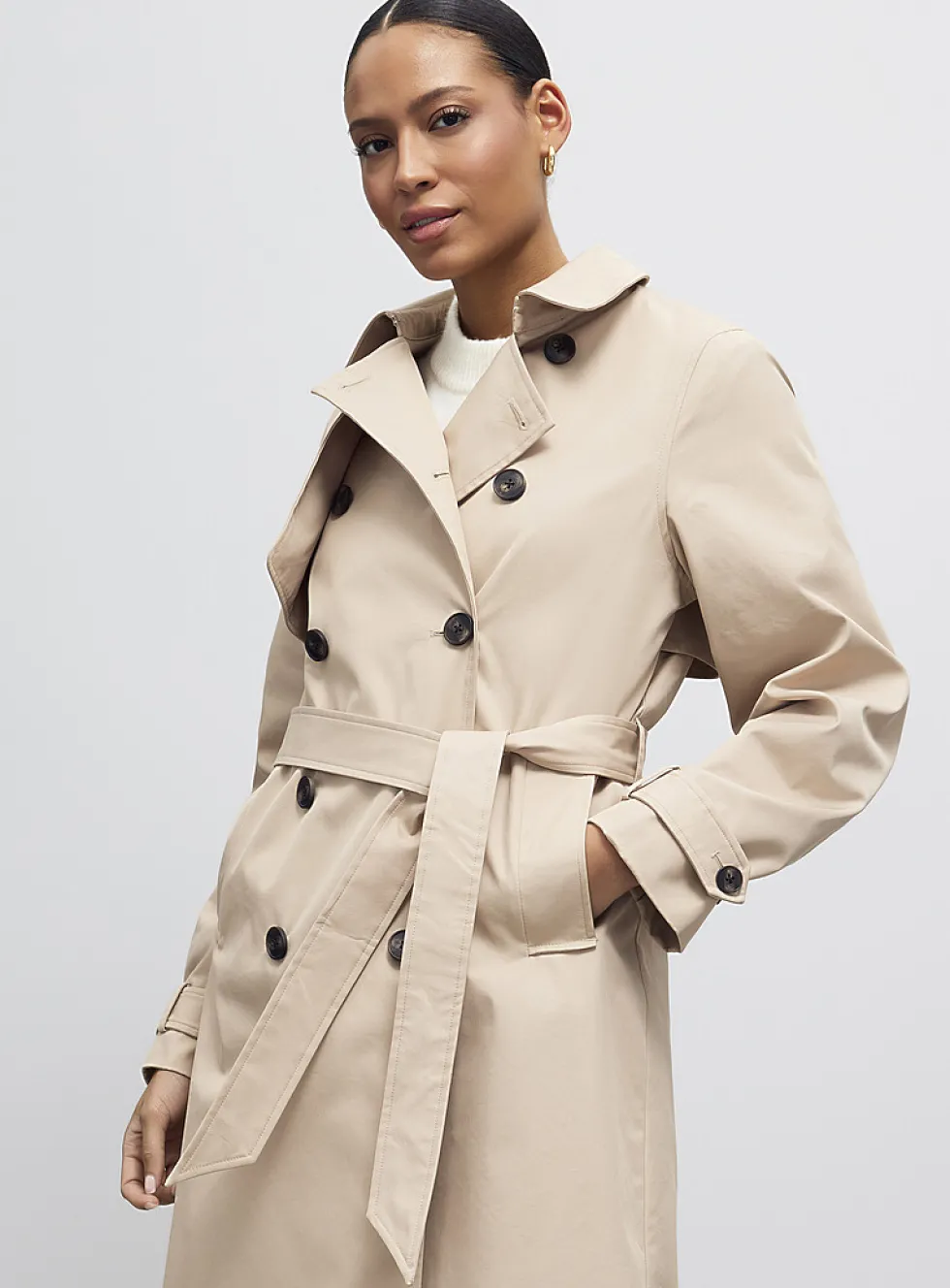 Belted double-breasted trench coat
