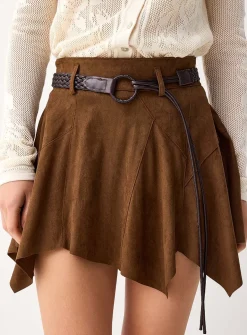 Belted faux-suede miniskirt