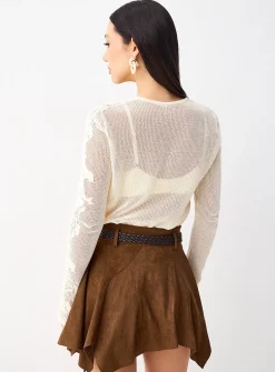 Belted faux-suede miniskirt