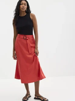 Belted flowy lyocell flared skirt