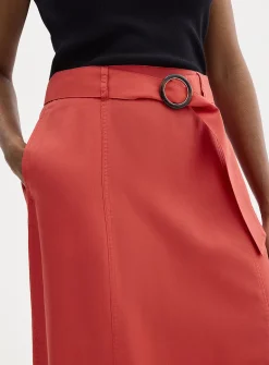 Belted flowy lyocell flared skirt