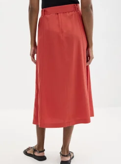 Belted flowy lyocell flared skirt