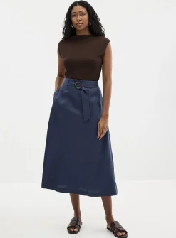 Belted flowy lyocell flared skirt
