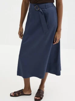 Belted flowy lyocell flared skirt