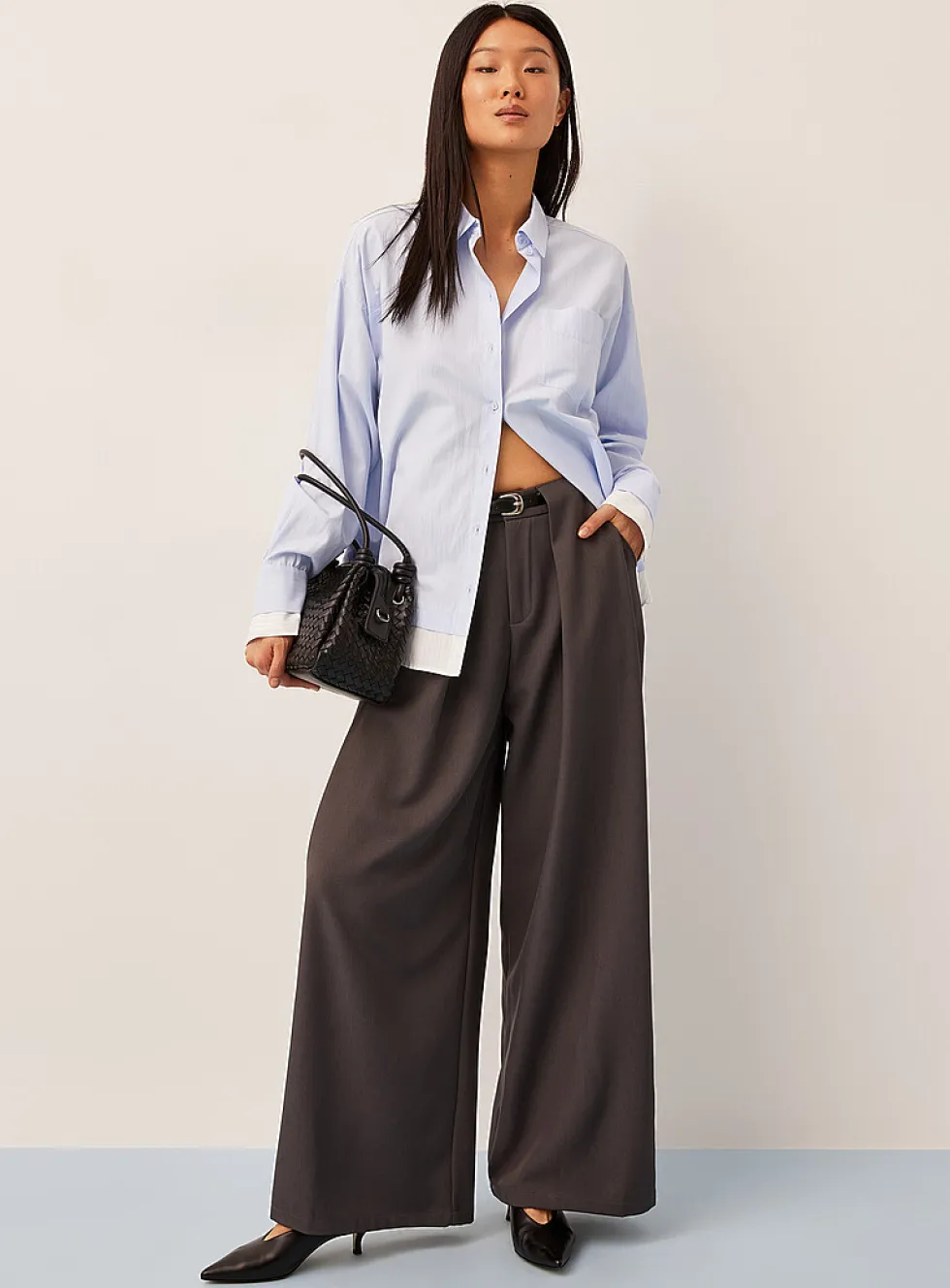 Belted front-panel ultra-wide-leg pant
