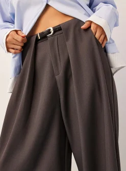 Belted front-panel ultra-wide-leg pant