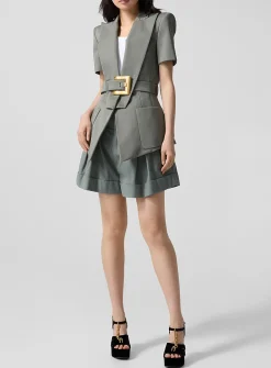 Belted high-waisted gathered shorts