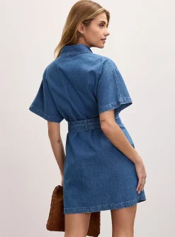 Belted lightweight denim shirtdress