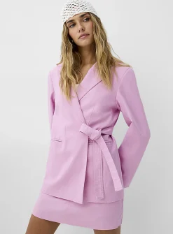 Belted loose linen-blend blazer