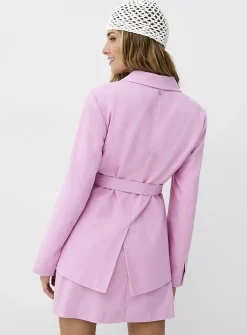 Belted loose linen-blend blazer
