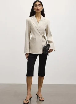 Belted loose linen-blend blazer