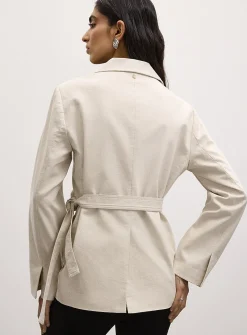 Belted loose linen-blend blazer