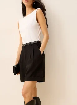 Belted mixed media sleeveless romper