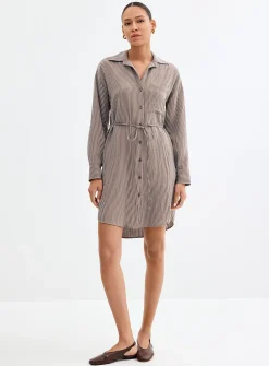 Belted pinstriped shirtdress