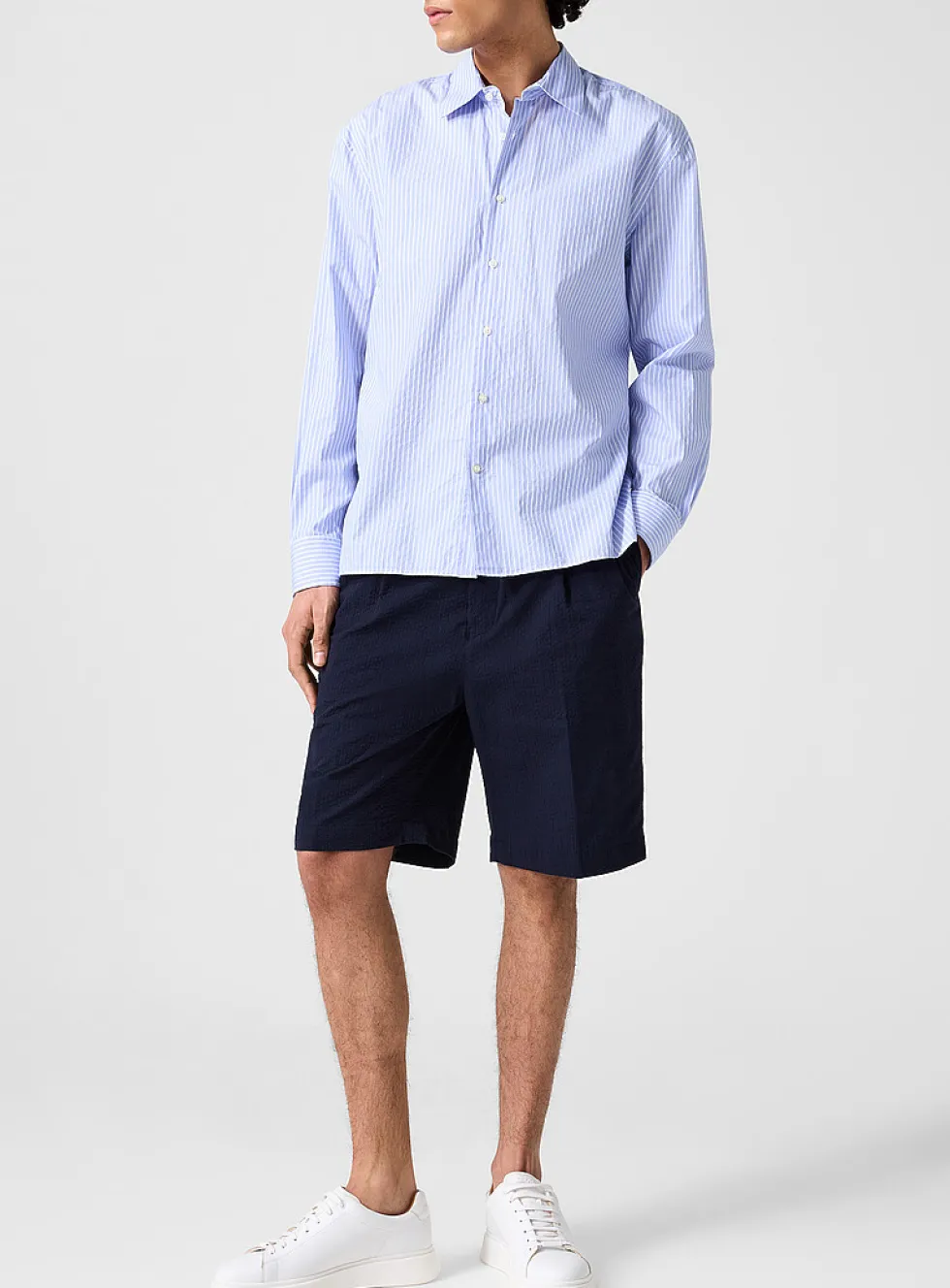 Belted seersucker Bermuda short