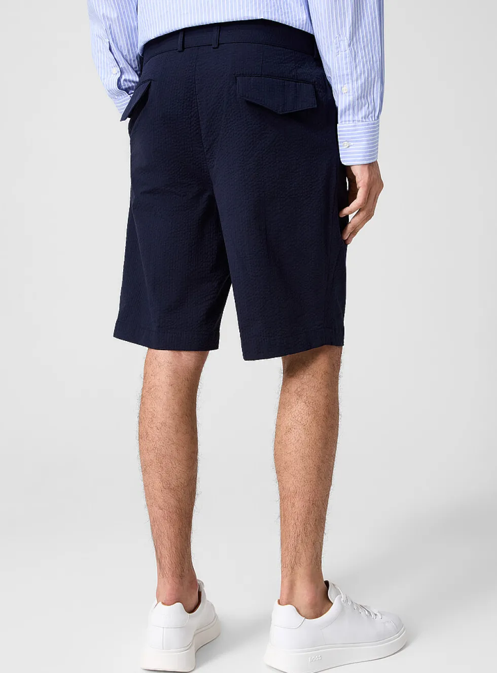 Belted seersucker Bermuda short