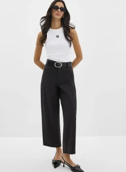 Belted stretch barrel pant