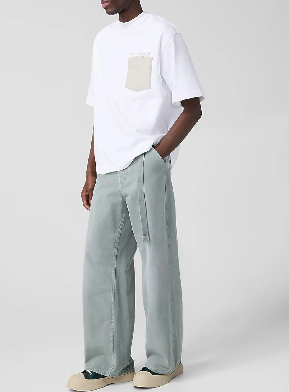 Belted wide-leg rugged canvas pant