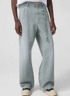 Belted wide-leg rugged canvas pant