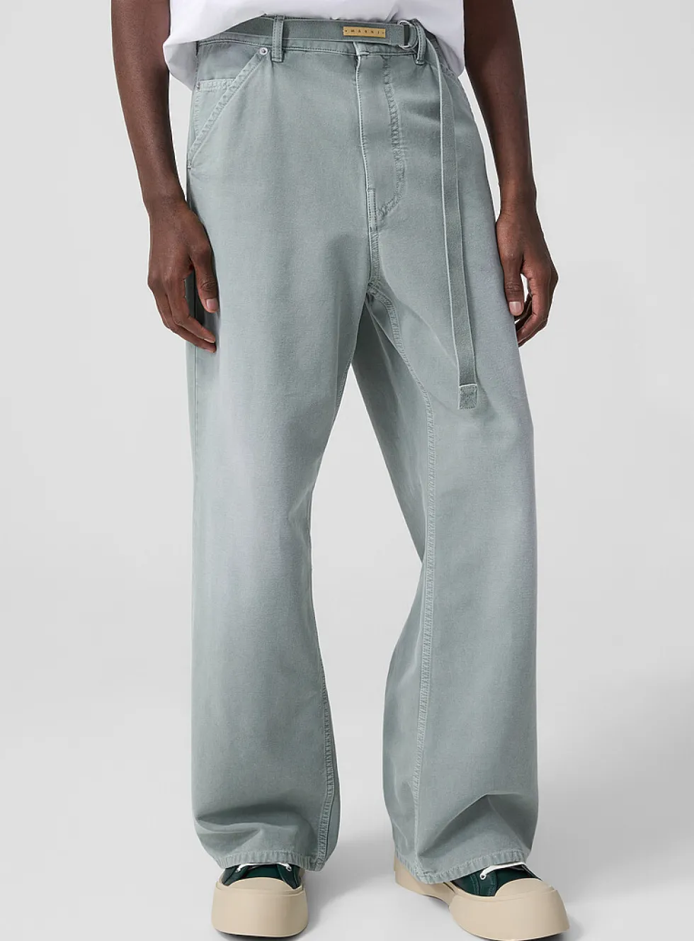 Belted wide-leg rugged canvas pant