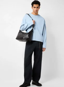 Belted-waist twill pant