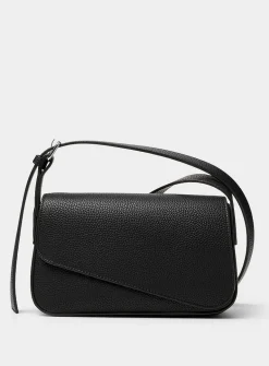 Bevel flap pebbled crossbody bag