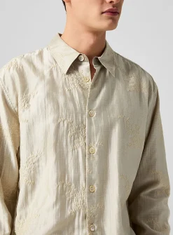 Beyond embroidered flowers gingham lining shirt