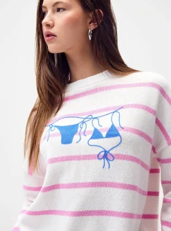 Bikini embroidery striped sweater