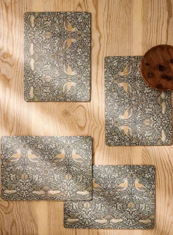 Bird tapestry grey laminated cork placemats