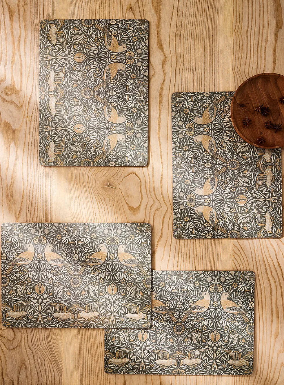 Bird tapestry grey laminated cork placemats