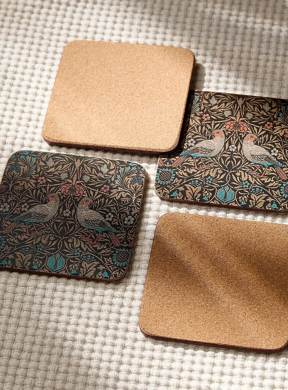 Birds tapestry laminated cork coasters