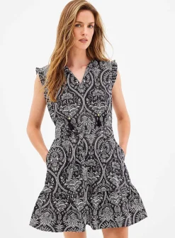 Blac-and-white rococo ruffled dress