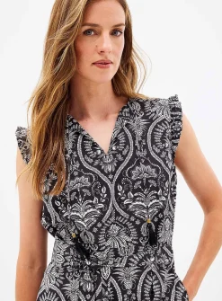 Blac-and-white rococo ruffled dress